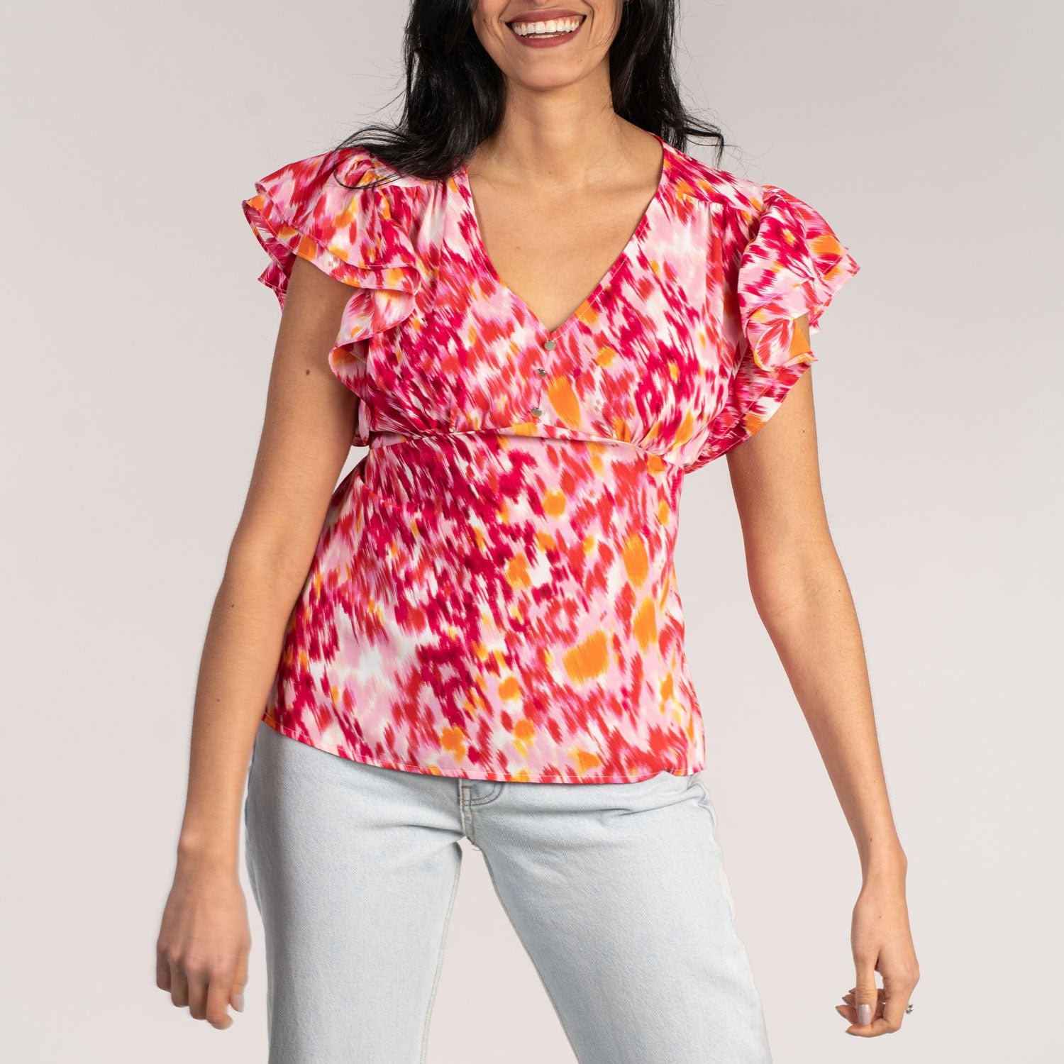 Naoise V Neck Chiffon Top - Red 3 Shaws Department Stores