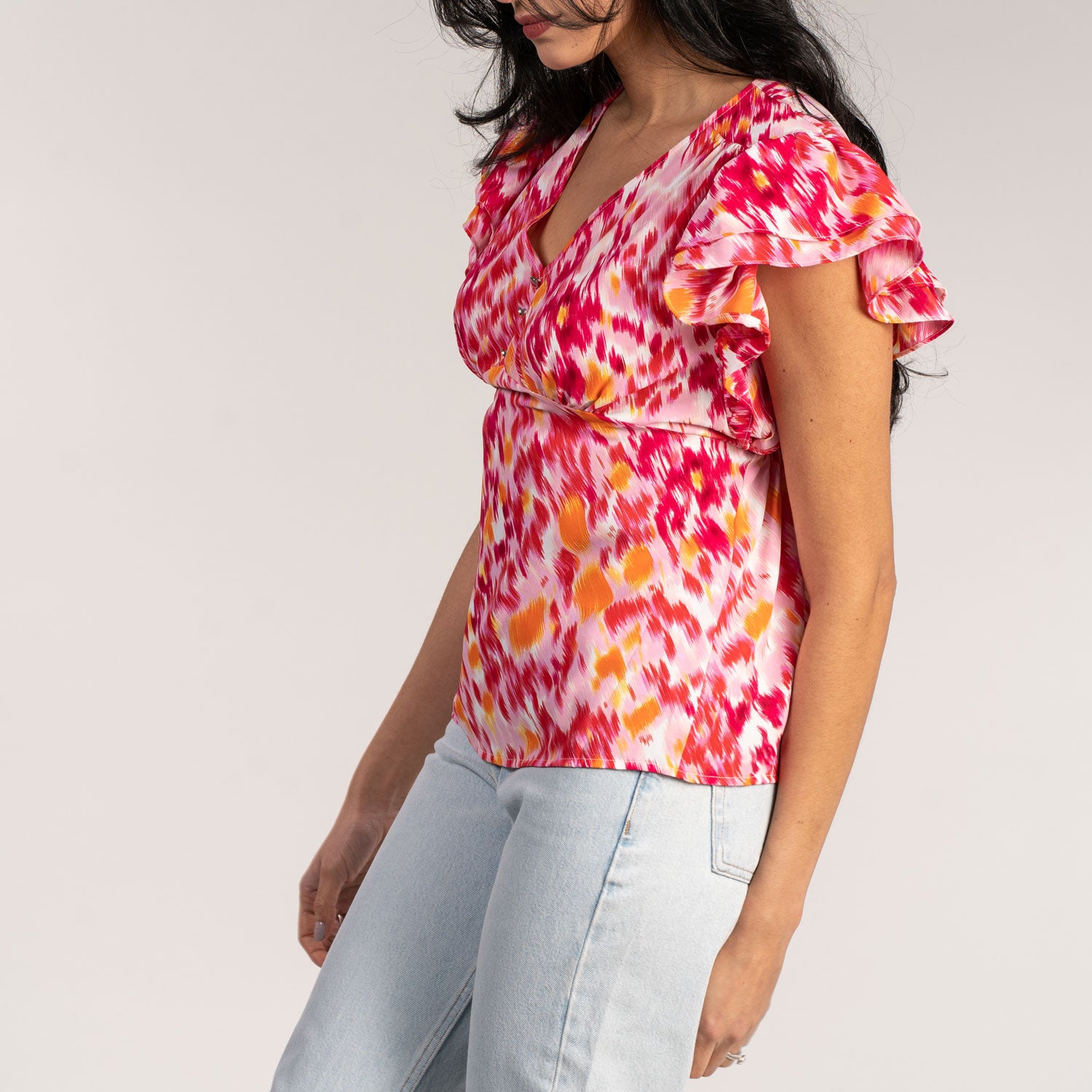 Naoise V Neck Chiffon Top - Red 4 Shaws Department Stores