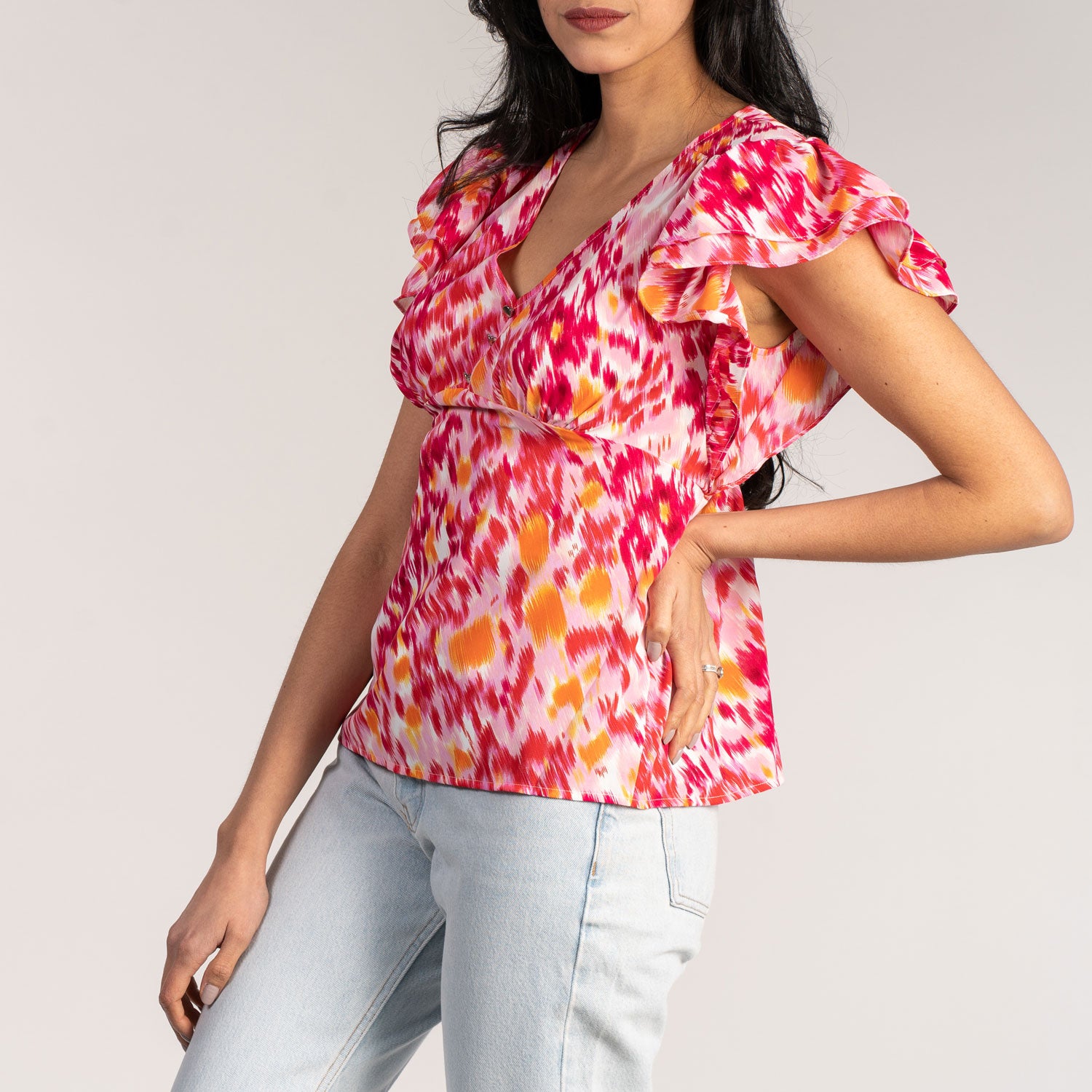 Naoise V Neck Chiffon Top - Red 2 Shaws Department Stores