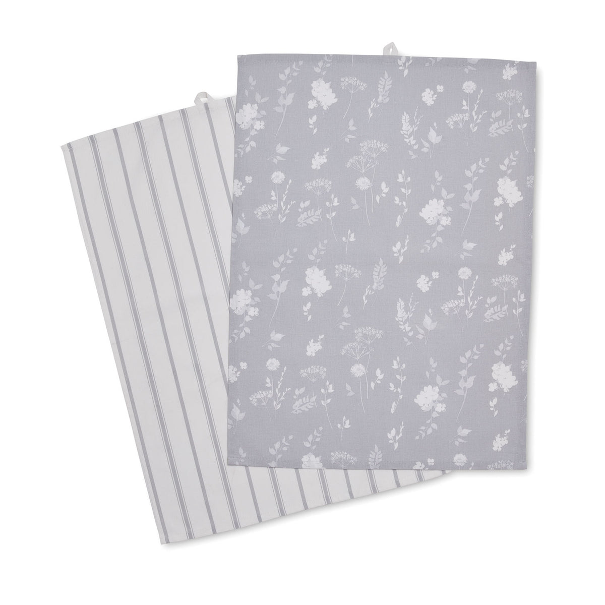 Dining Meadowsweet Floral Tea Towels Pair - White / Grey