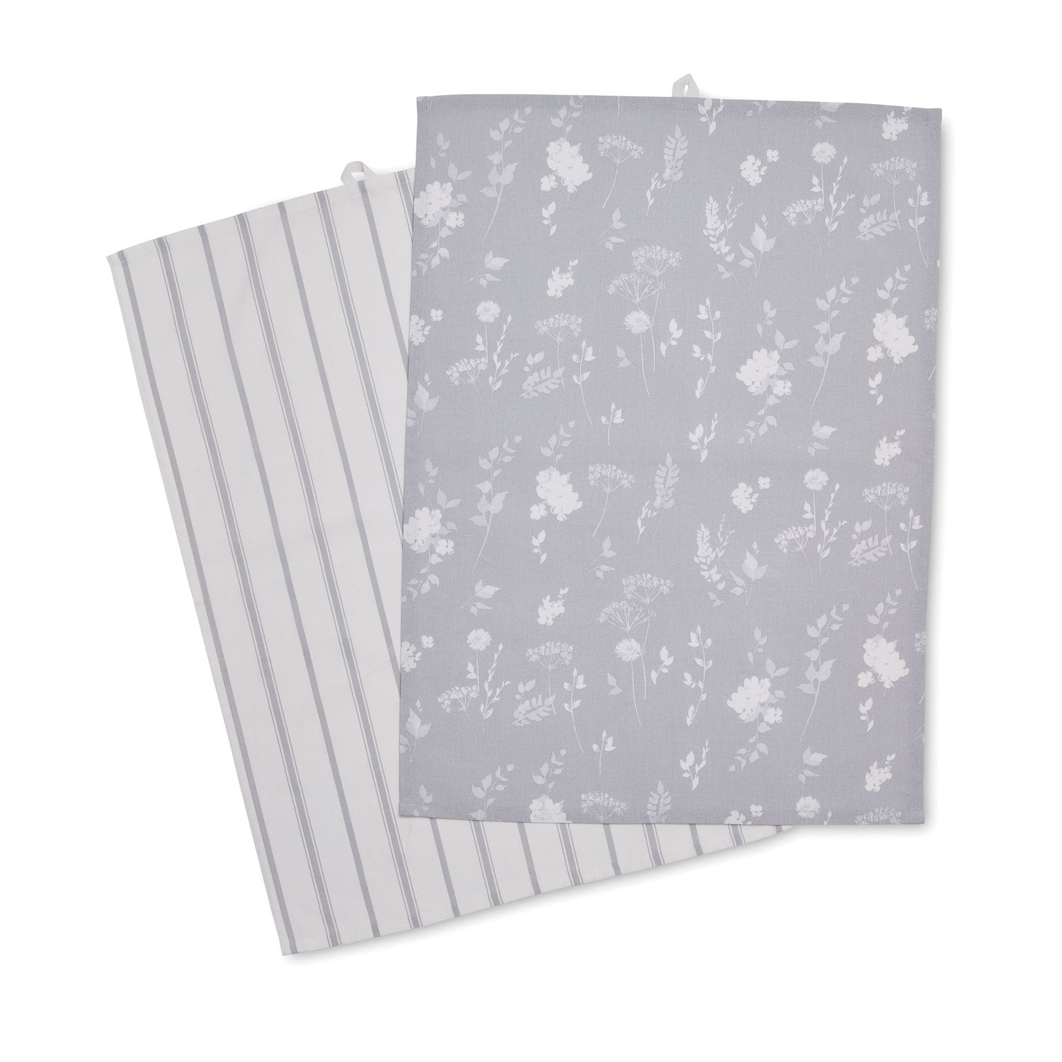Catherine Lansfield Dining Meadowsweet Floral Tea Towels Pair - White / Grey 1 Shaws Department Stores