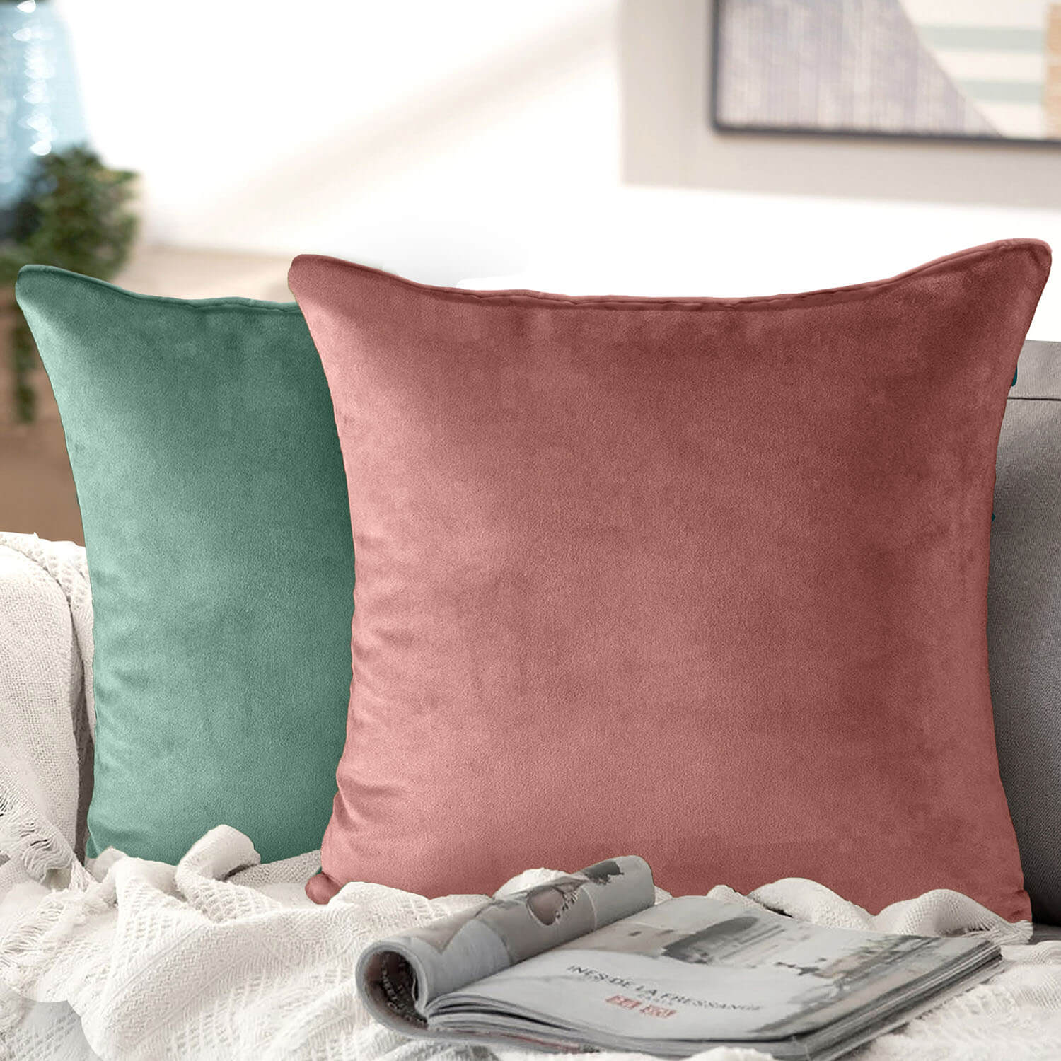 The Home Collection Luna Velvet Cushion - Dusky/Sage 1 Shaws Department Stores