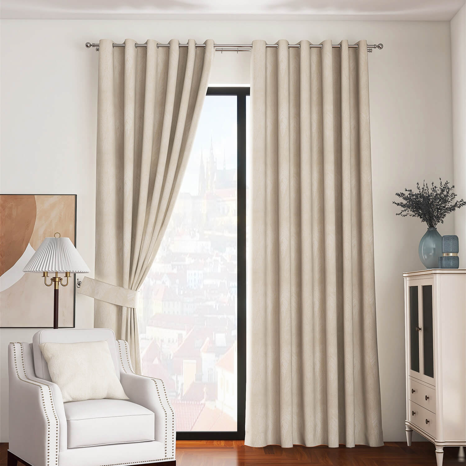 The Home Collection Marseille Eyelet Readymade Curtains - Ivory 1 Shaws Department Stores