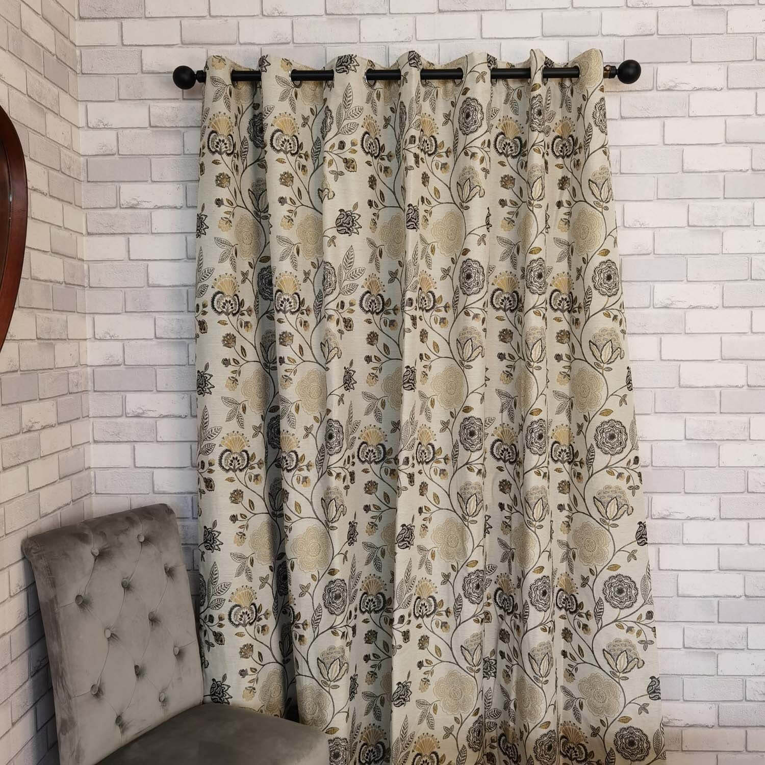 The Home Collection Jacobean Eyelet Readymade Curtains - Ochre 1 Shaws Department Stores