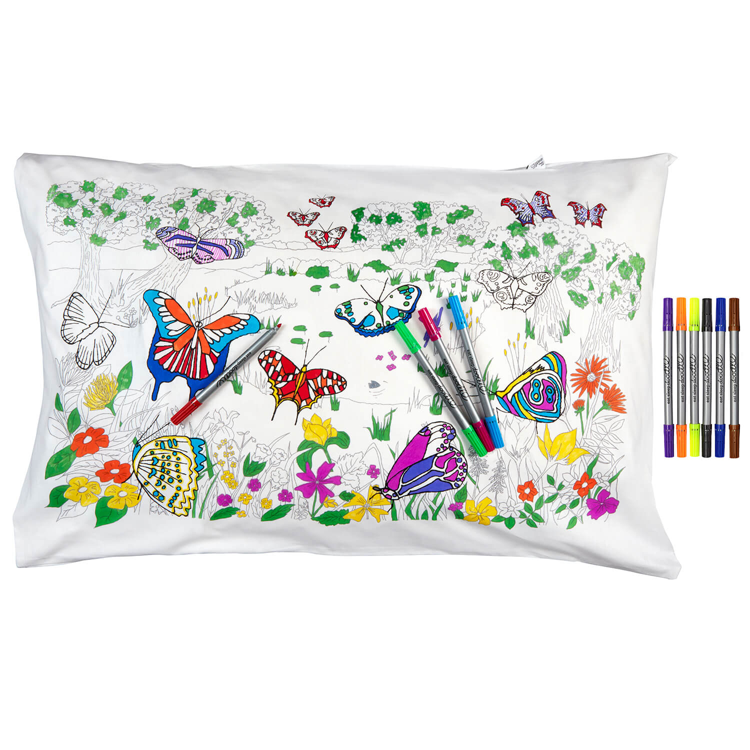 Eat Sleep Doodle Butterfly Pillowcase - White 1 Shaws Department Stores