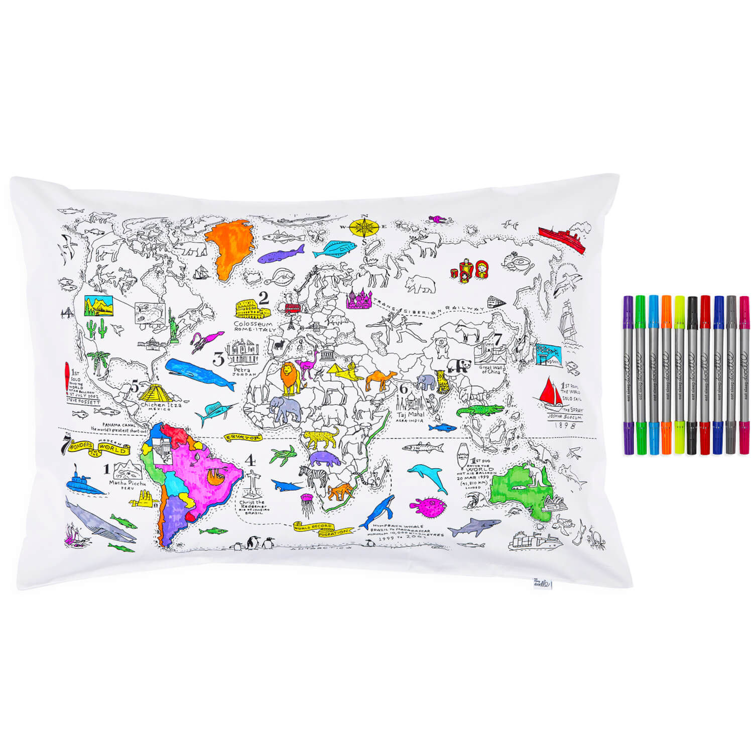 Eat Sleep Doodle World Map Pillowcase - White 1 Shaws Department Stores