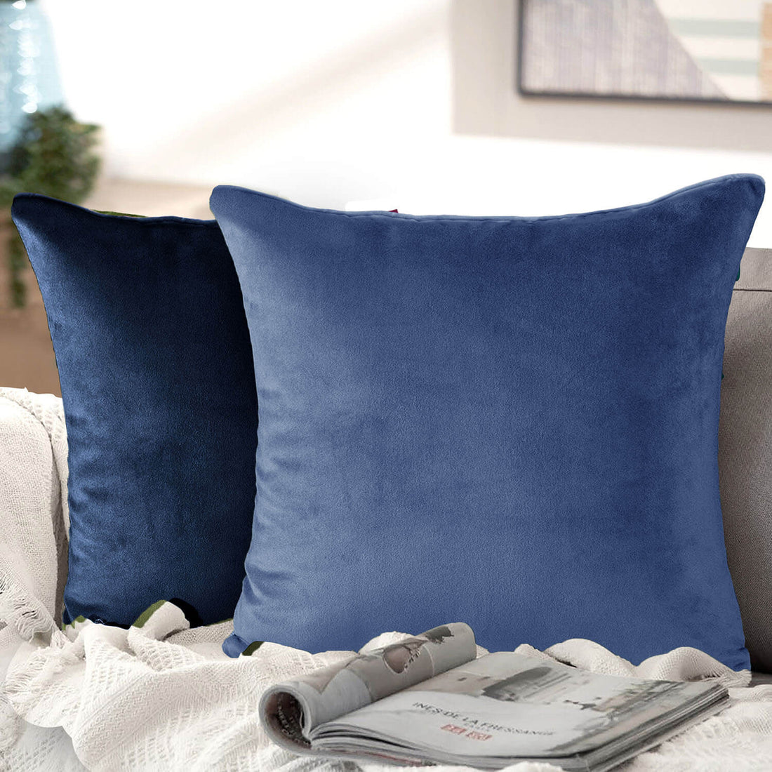 Luna Velvet Cushion French Blue/Navy – Shaws - Main Image