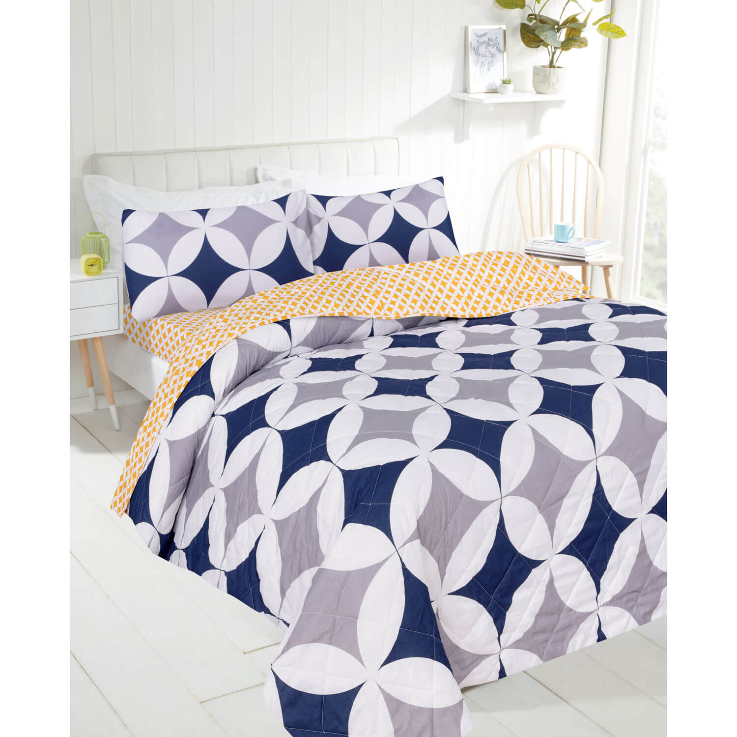 The Home Bedroom Geo Bedspread - Blue 1 Shaws Department Stores