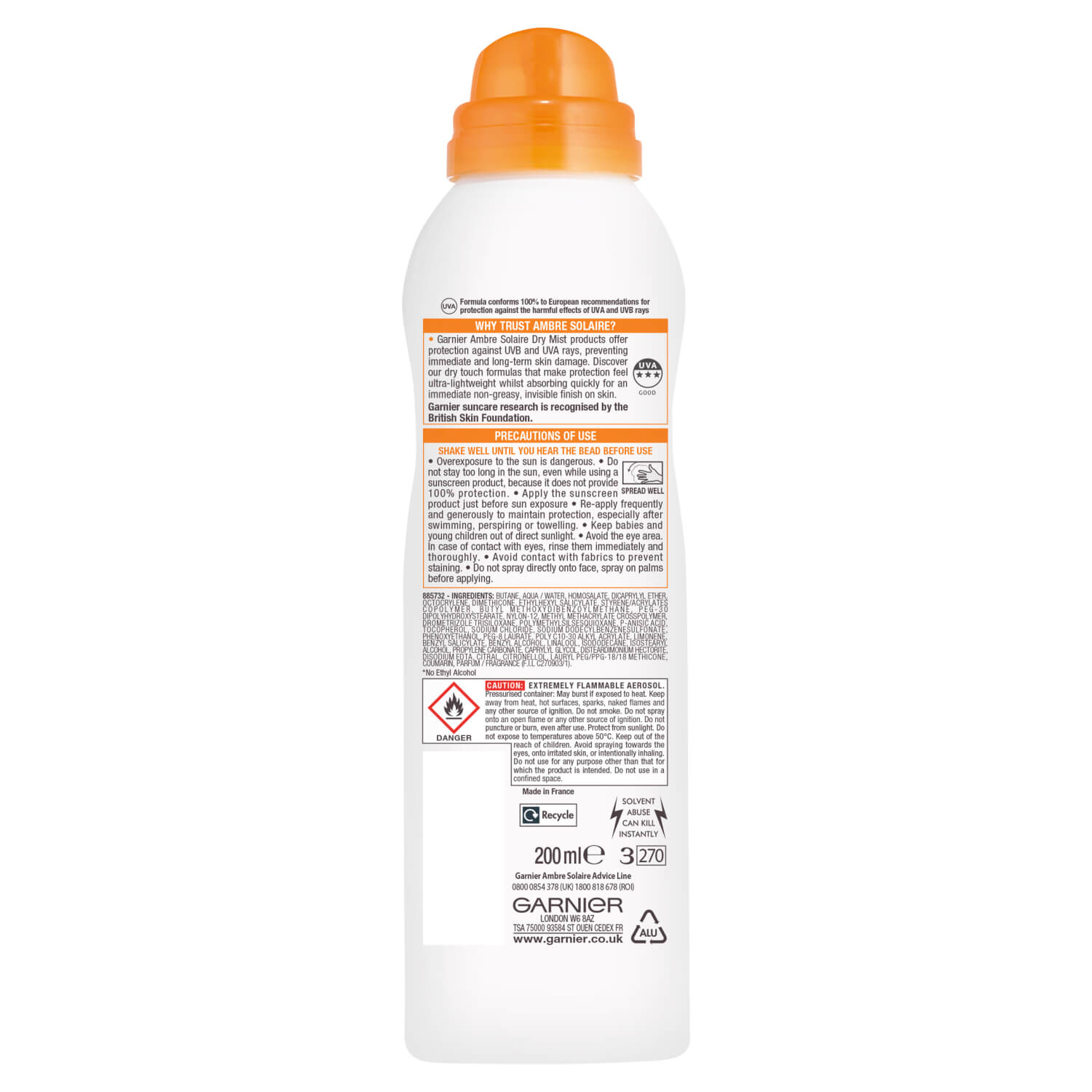 Garnier Ambre Solaire Dry Mist Fast Absorbing Sun Cream Spray SPF30 - 200ml 2 Shaws Department Stores