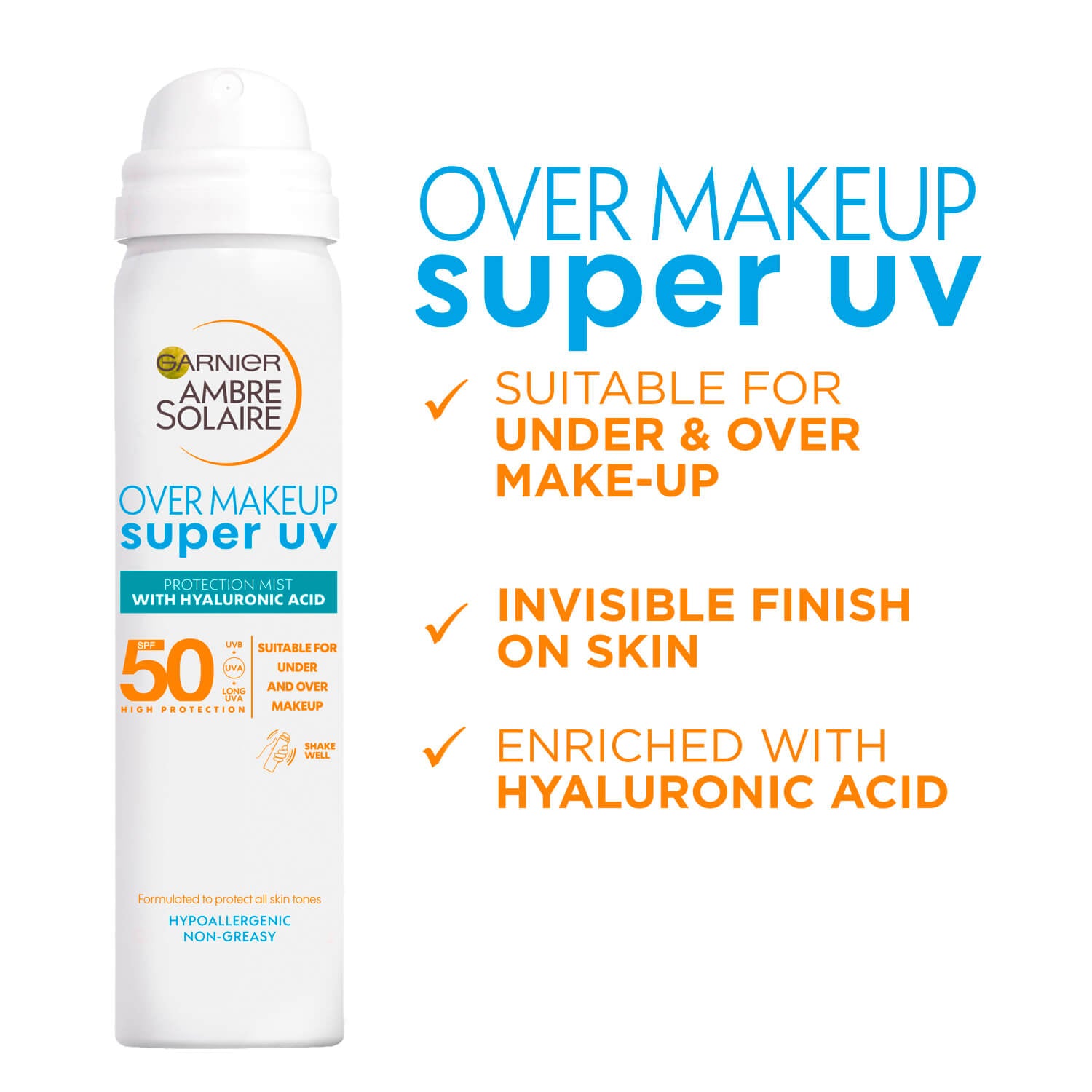 Garnier Ambre Solaire Over Makeup Super UV Protection Mist SPF50 - 75ml 2 Shaws Department Stores