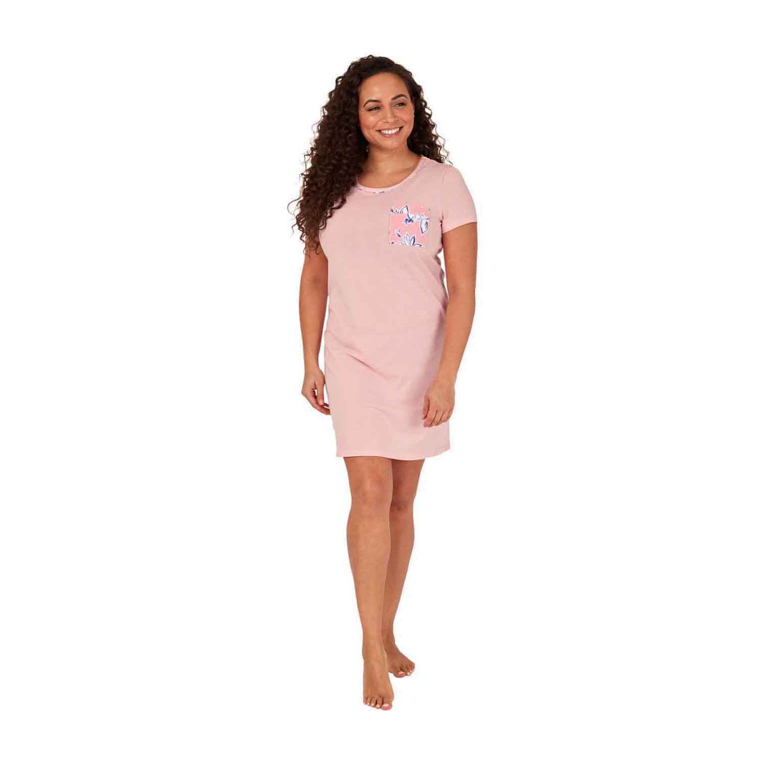 Indigo Sky Short Cotton Jersey Nightdress - Pink 1 Shaws Department Stores