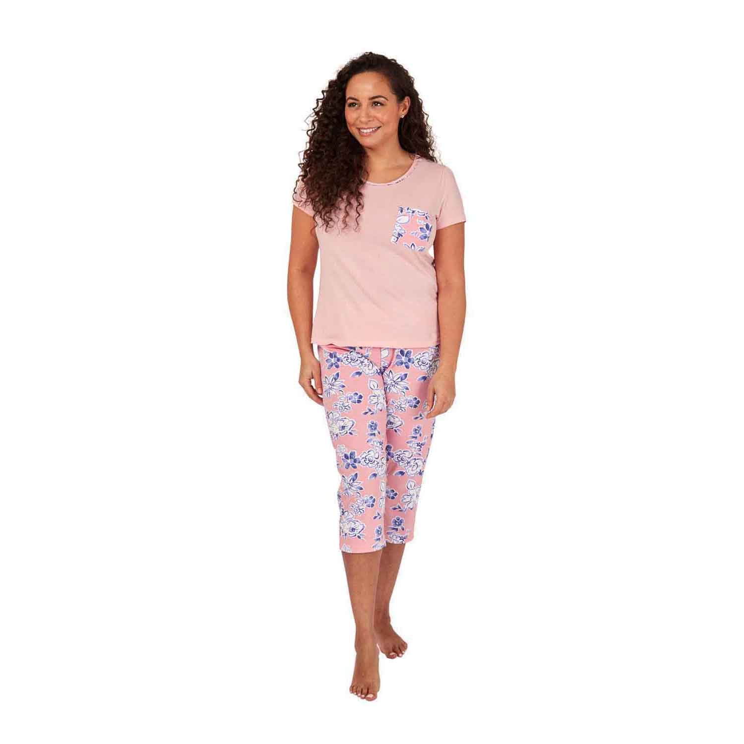 Indigo Sky Cotton Jersey Cropped PJ set - Pink 1 Shaws Department Stores