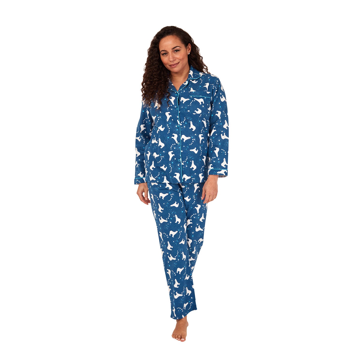 Indigo Sky Polar Bear Brushed Cotton Pyjamas - Ocean Blue 1 Shaws Department Stores