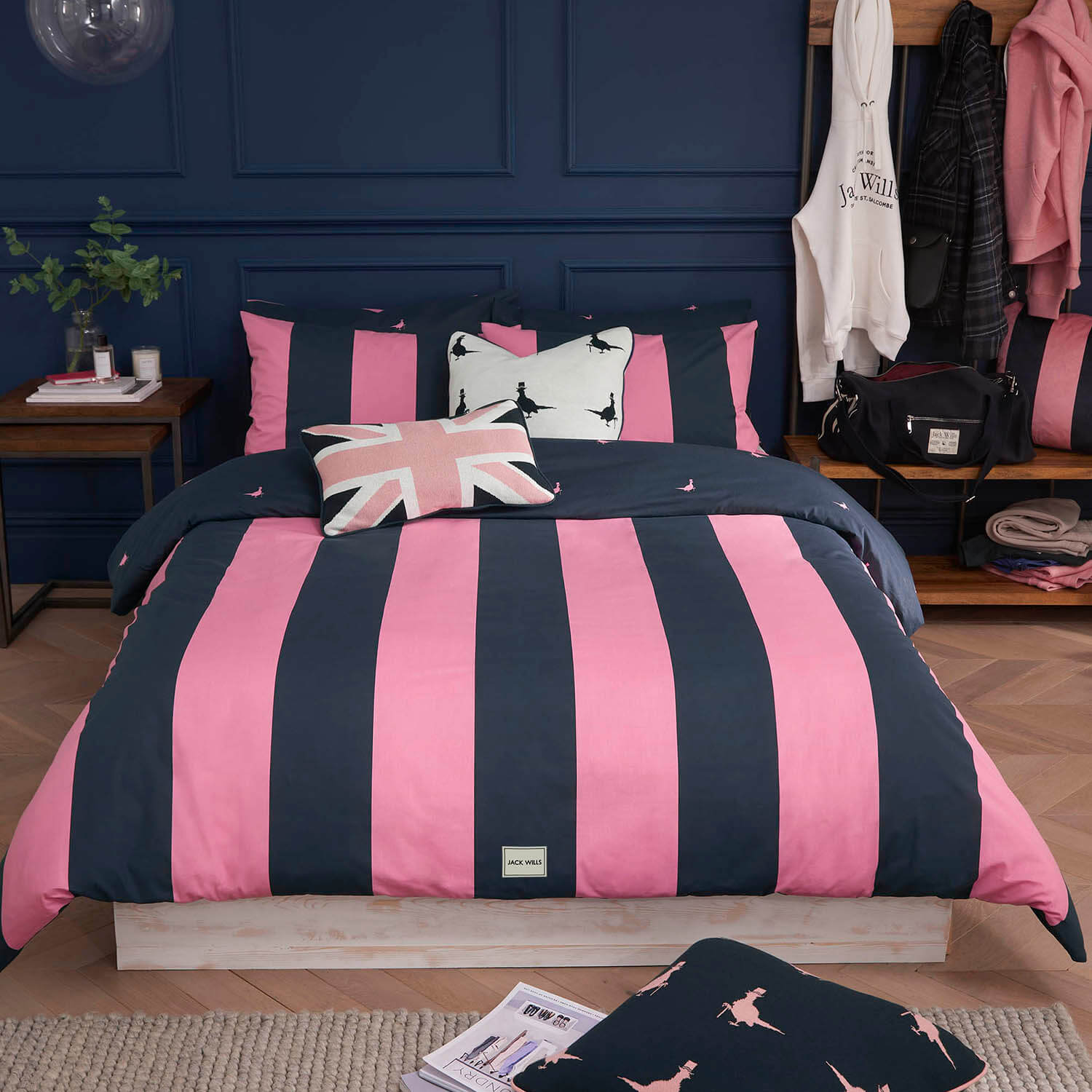  Jack Wills Heritage Stripe Duvet Set - Navy &amp; Pink 1 Shaws Department Stores
