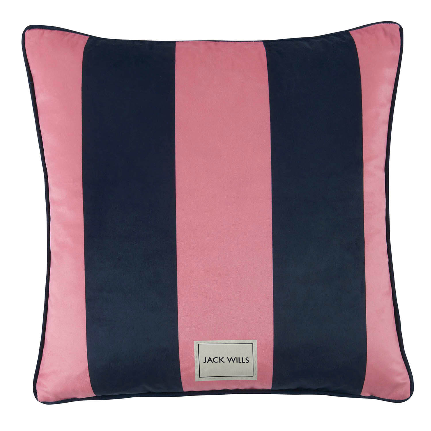 Jack Wills Heritage Stripe Filled Cushion - Navy &amp; Pink 1 Shaws Department Stores