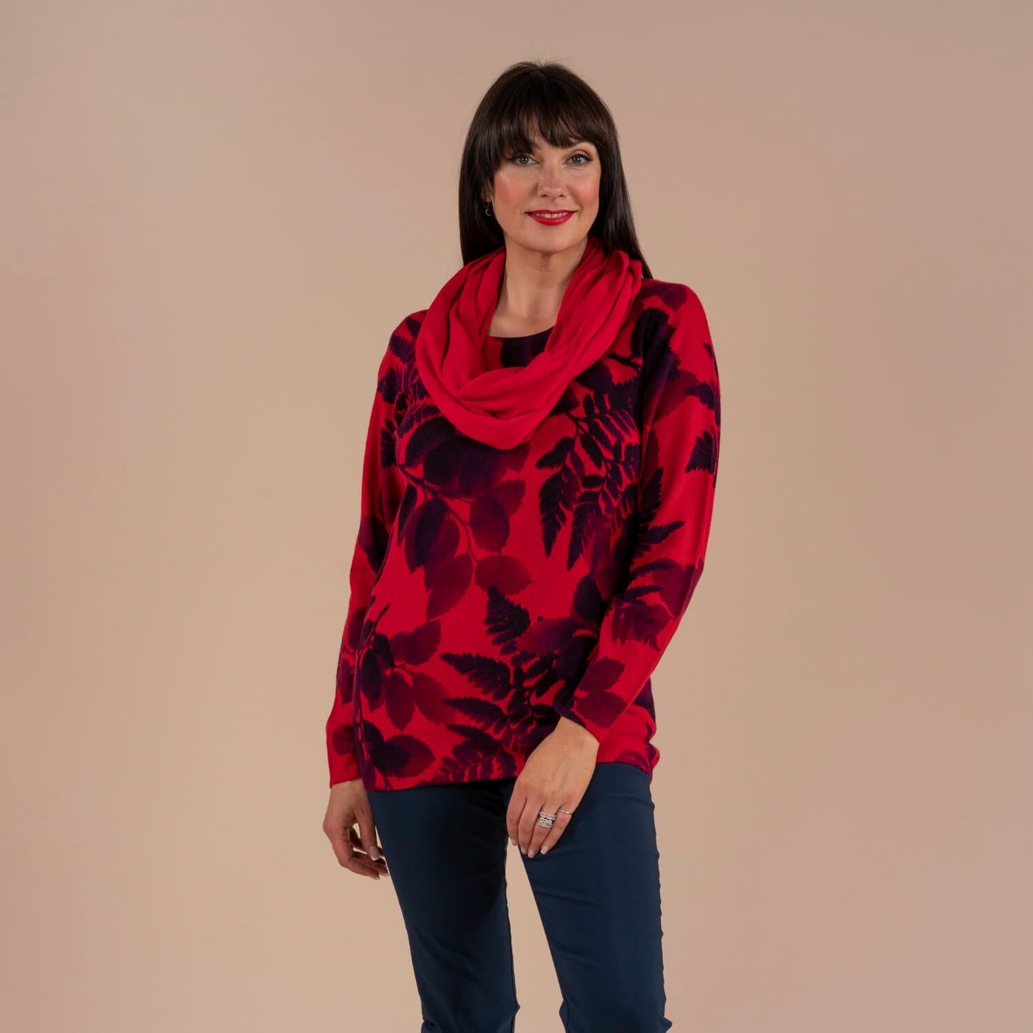 Tea Lane Scarf Floral Sweater - Red 4 Shaws Department Stores