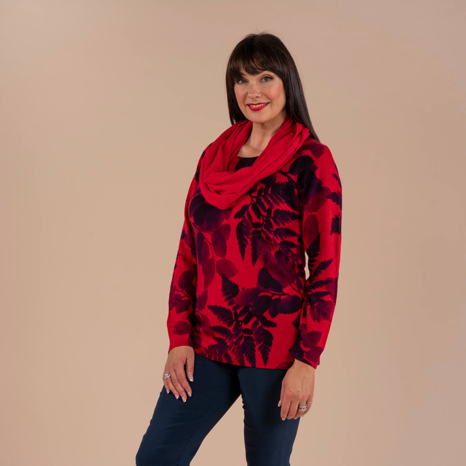 Tea Lane Scarf Floral Sweater - Red 5 Shaws Department Stores