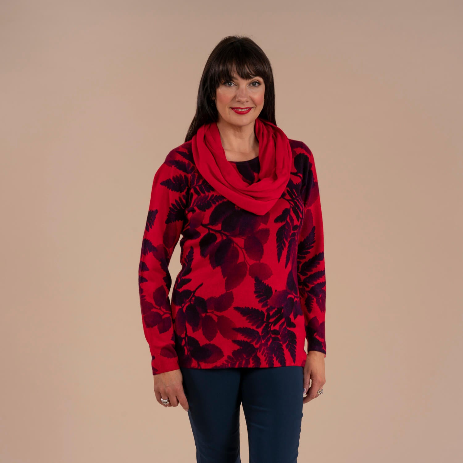 Tea Lane Scarf Floral Sweater - Red 1 Shaws Department Stores