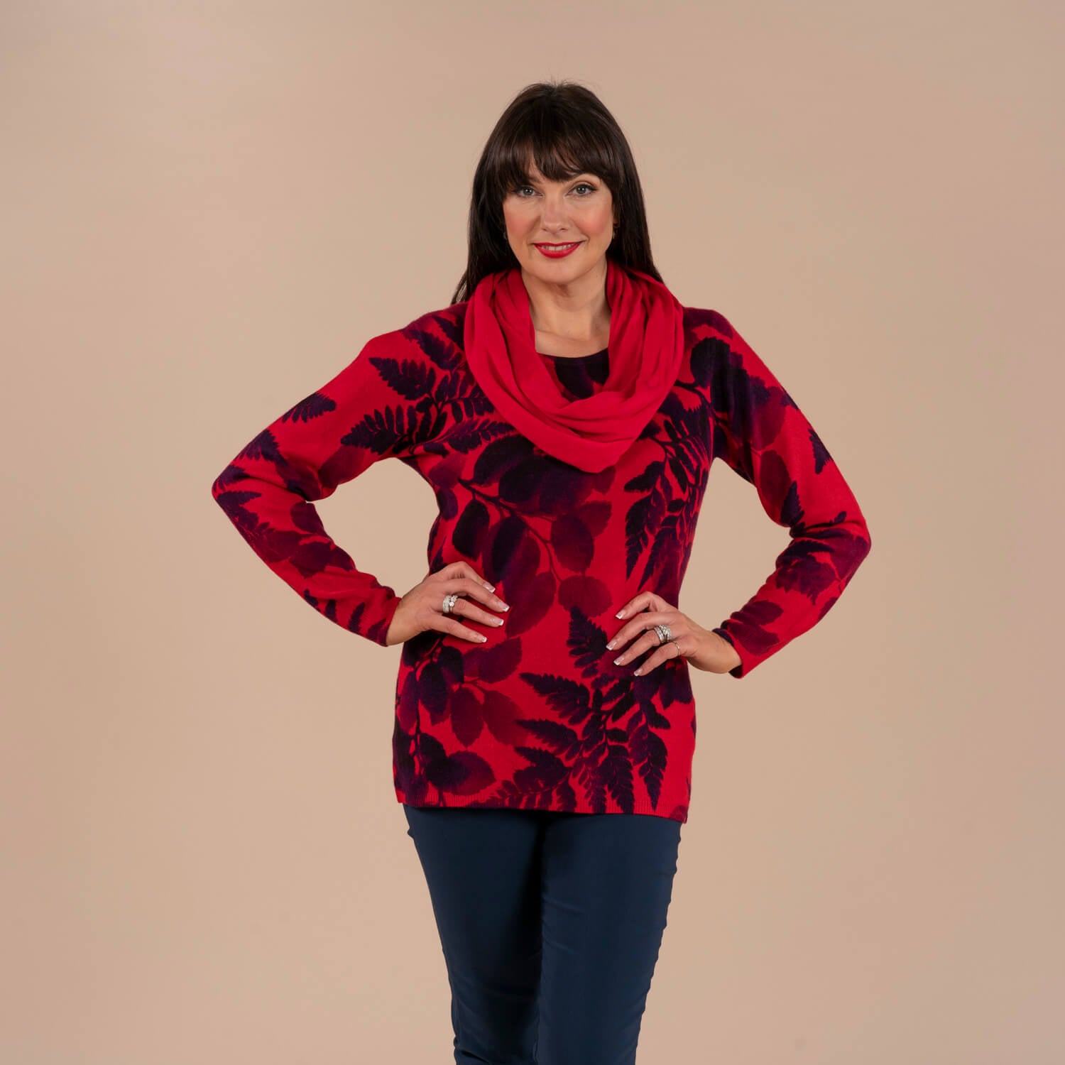 Tea Lane Scarf Floral Sweater - Red 2 Shaws Department Stores