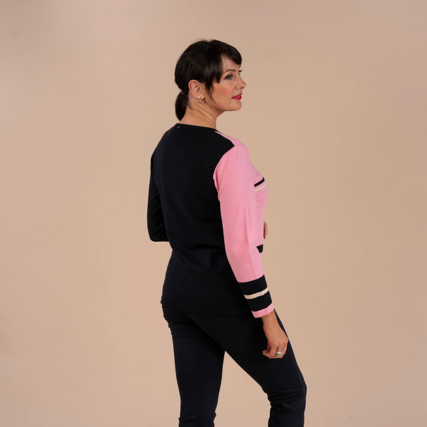 Tea Lane Pink Colourblock Sweater - Pink &amp; Navy 4 Shaws Department Stores