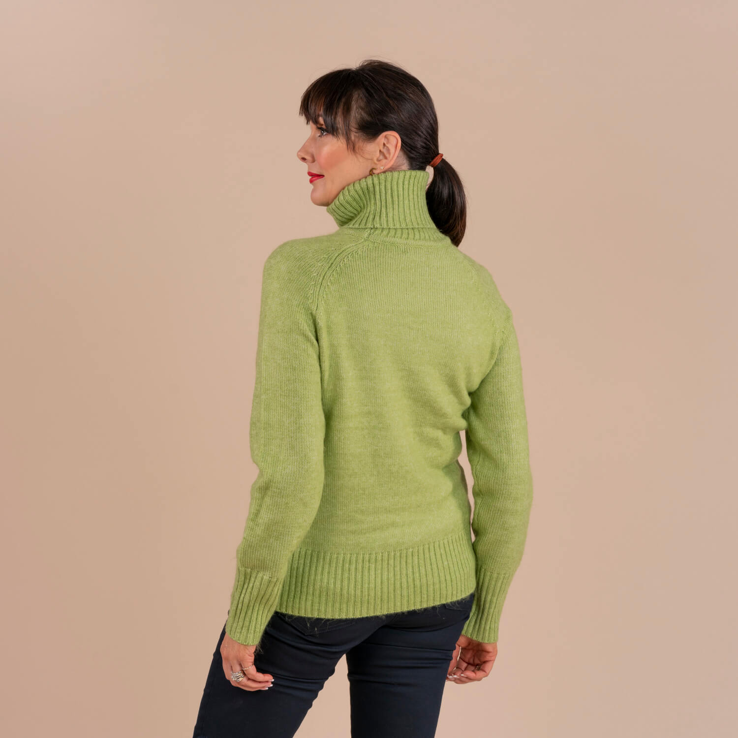 Tea Lane Side Button Roll Neck Sweater - Leaf Green 2 Shaws Department Stores