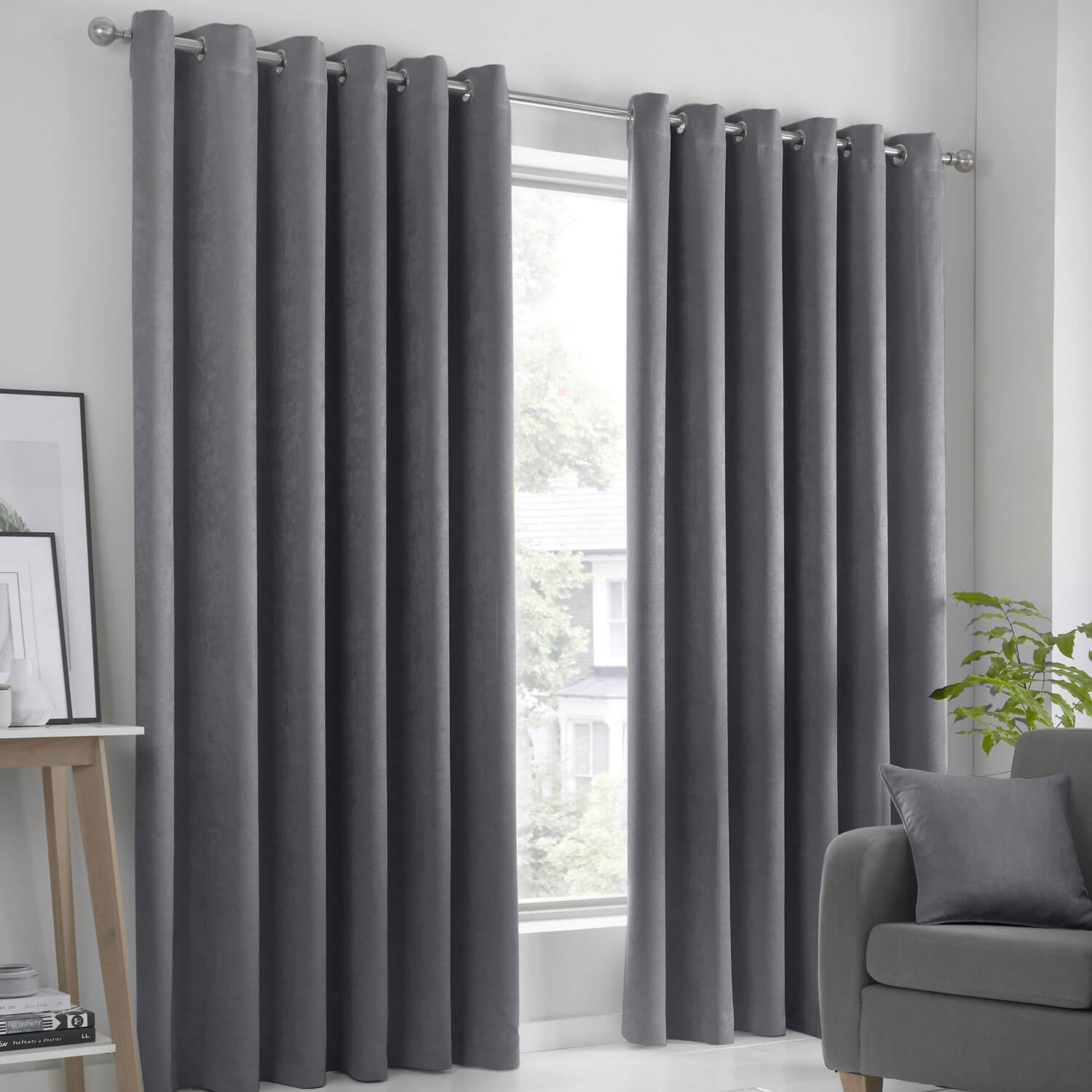 The Home Collection Luna Dim Out Eyelet Curtains - Grey - 66x72 1 Shaws Department Stores