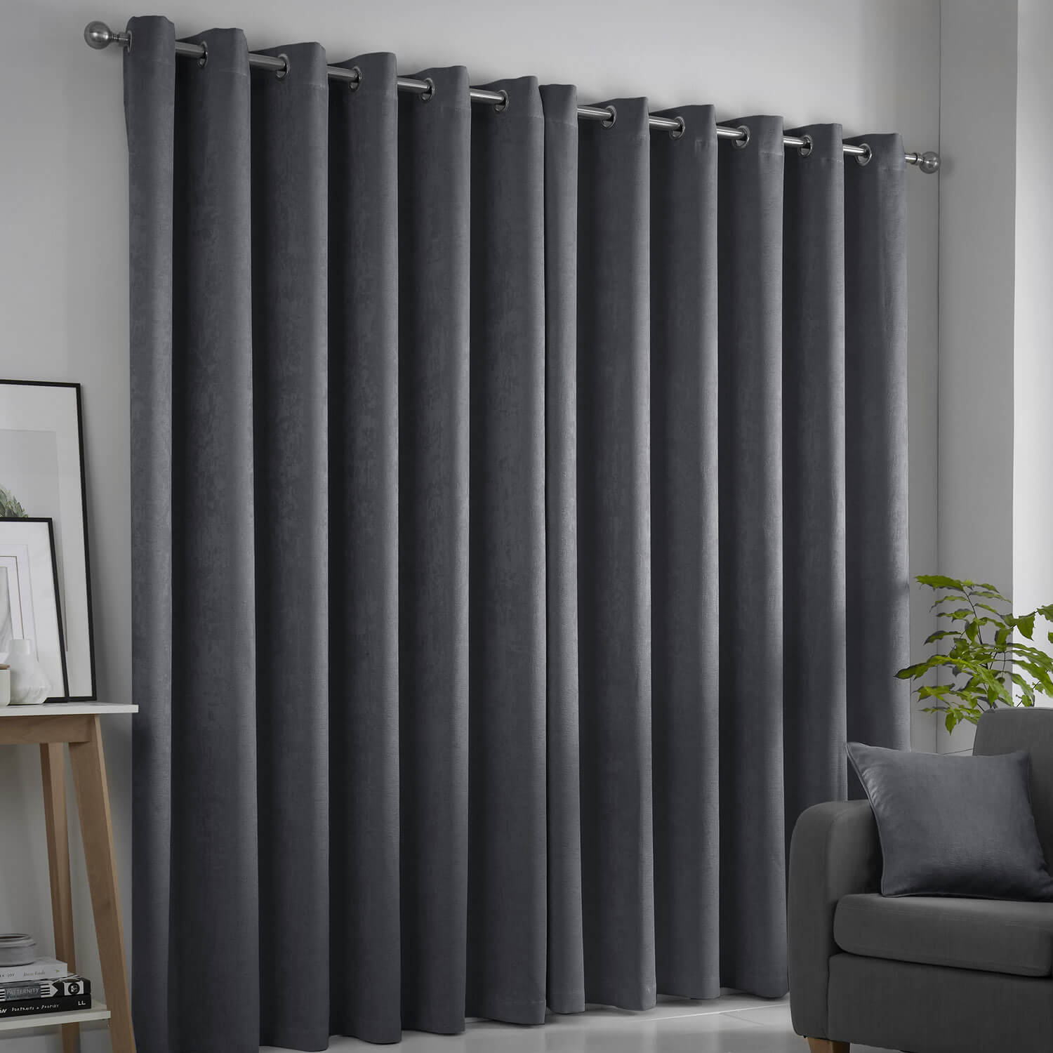 The Home Collection Luna Dim Out Eyelet Curtains - Grey - 66x72 2 Shaws Department Stores