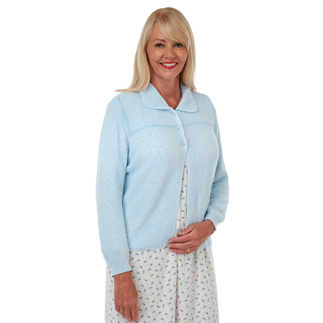 Marlon Angeline Knitted Bed Jacket Blue Shaws