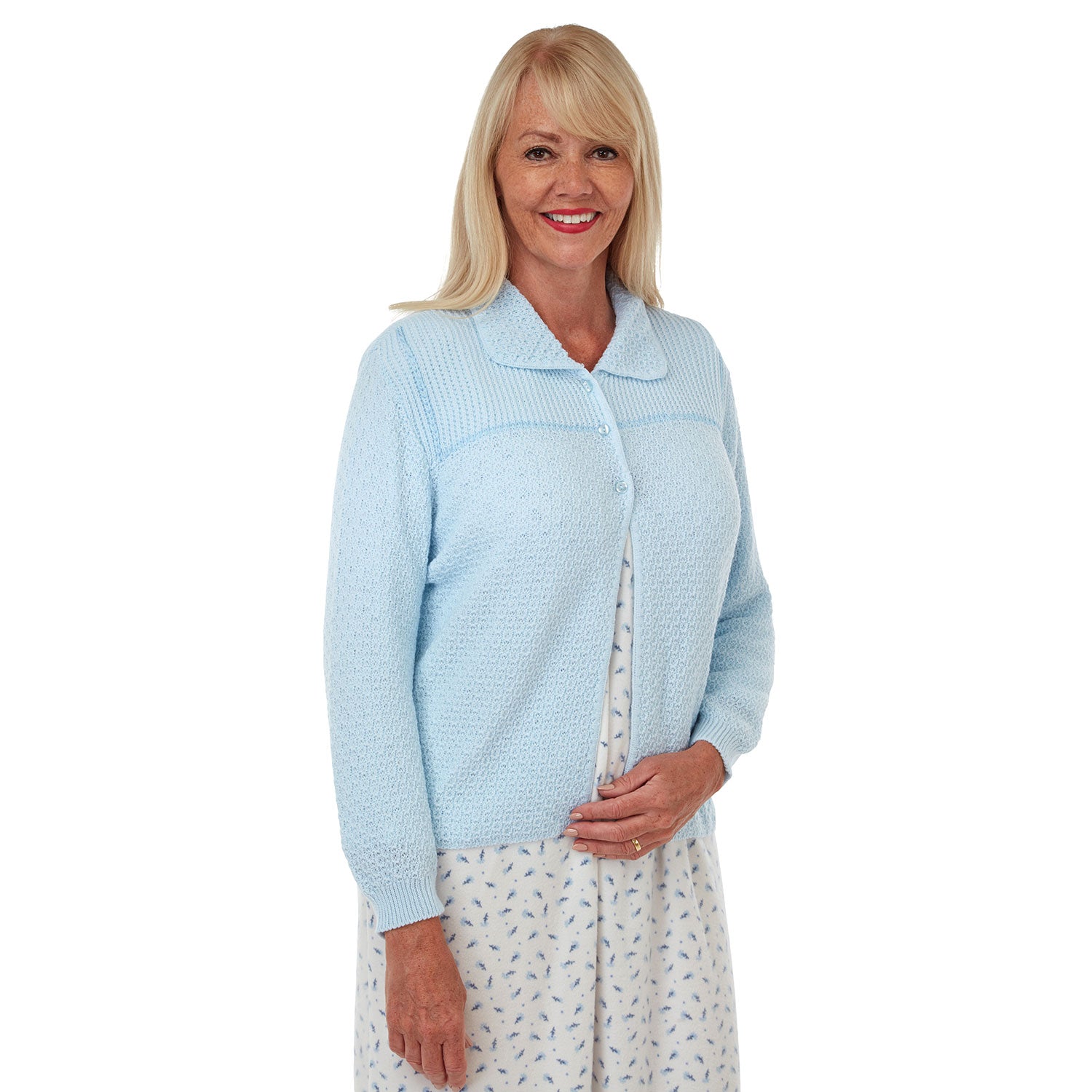 Marlon Angeline Knitted Bed Jacket - Blue 1 Shaws Department Stores