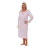 Danielle Floral Print 100% Cotton Jersey Long Sleeve Nightdress - Rose