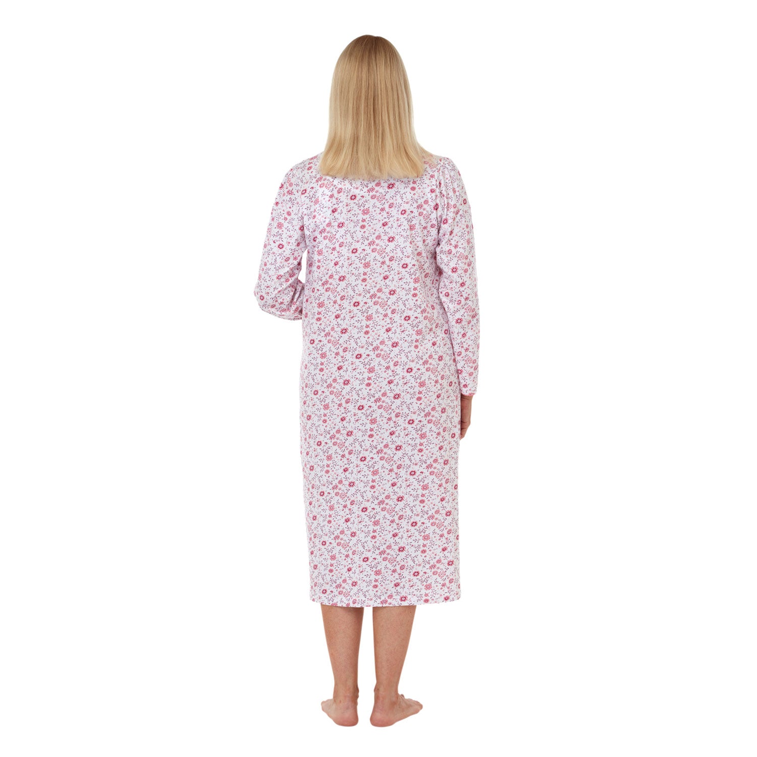 Marlon Danielle Floral Print 100% Cotton Jersey Long Sleeve Nightdress - Rose 2 Shaws Department Stores