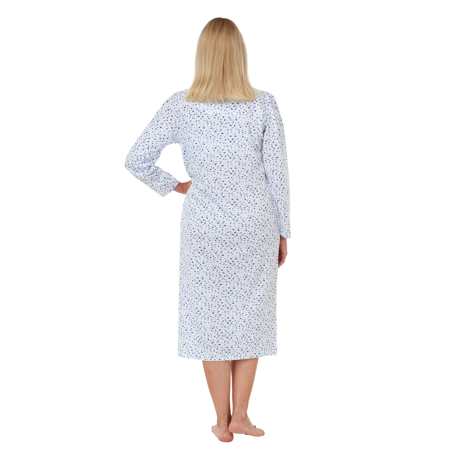 Marlon Allegra Spot Print Cotton Jersey Long Sleeve Nightdress - Denim 2 Shaws Department Stores