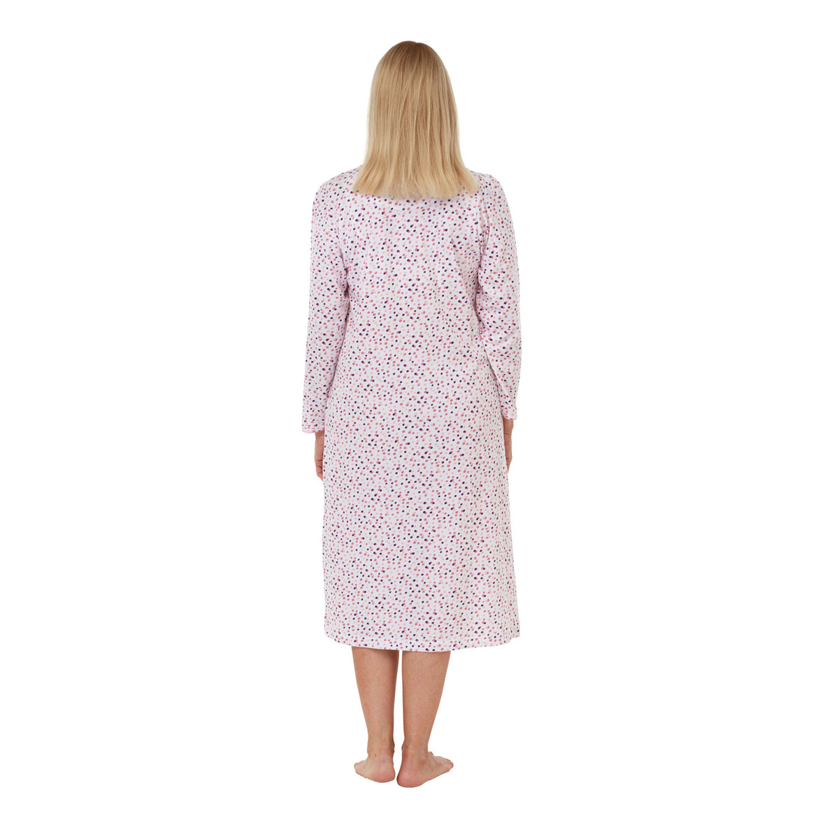 Allegra Spot Print Cotton Jersey Long Sleeve Nightdress - Rose