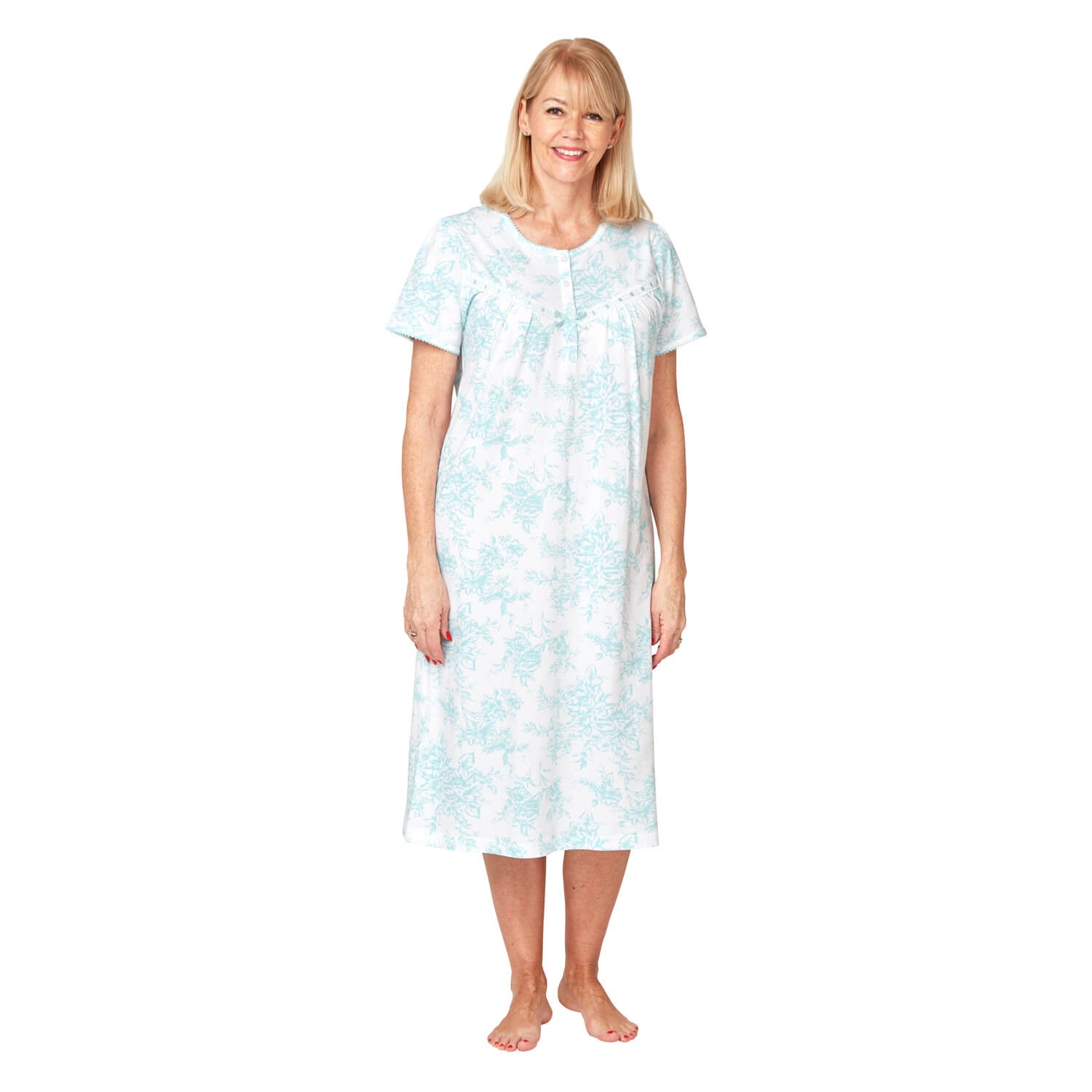 Marlon Agnes Floral Short-Sleeve Nightdress - Blue 2 Shaws Department Stores