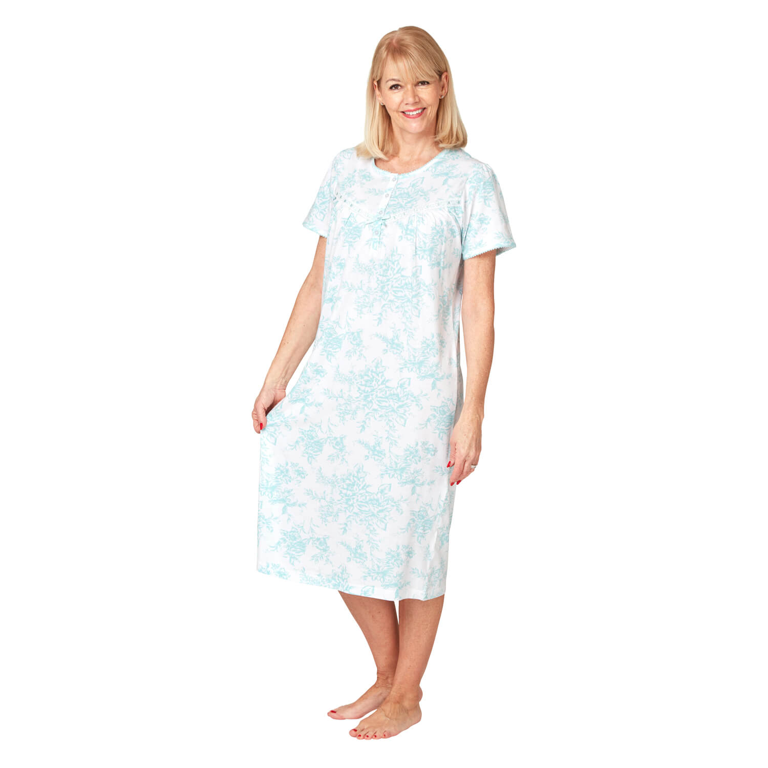 Marlon Agnes Floral Short-Sleeve Nightdress - Blue 1 Shaws Department Stores