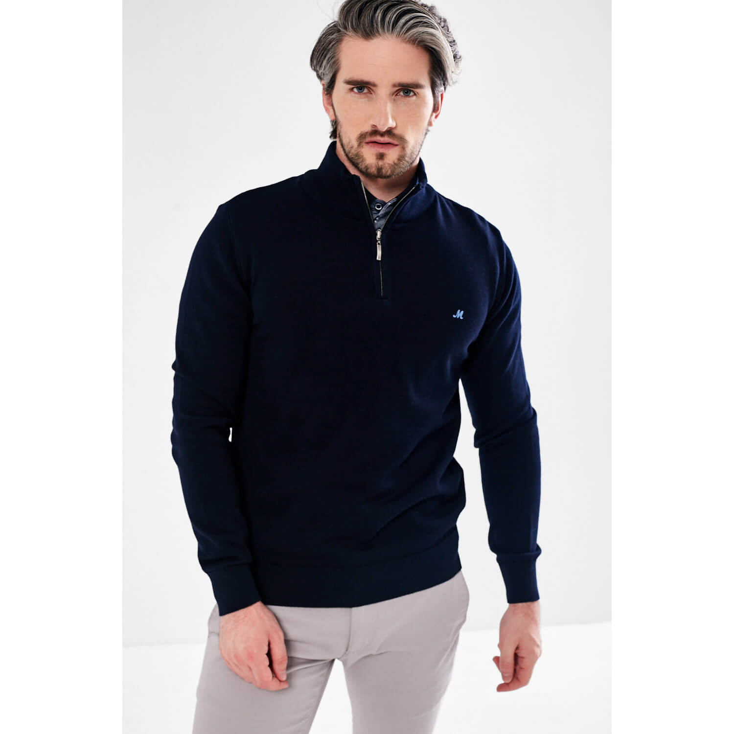 Mineral Altis 1/4 Zip Knit - Navy 1 Shaws Department Stores