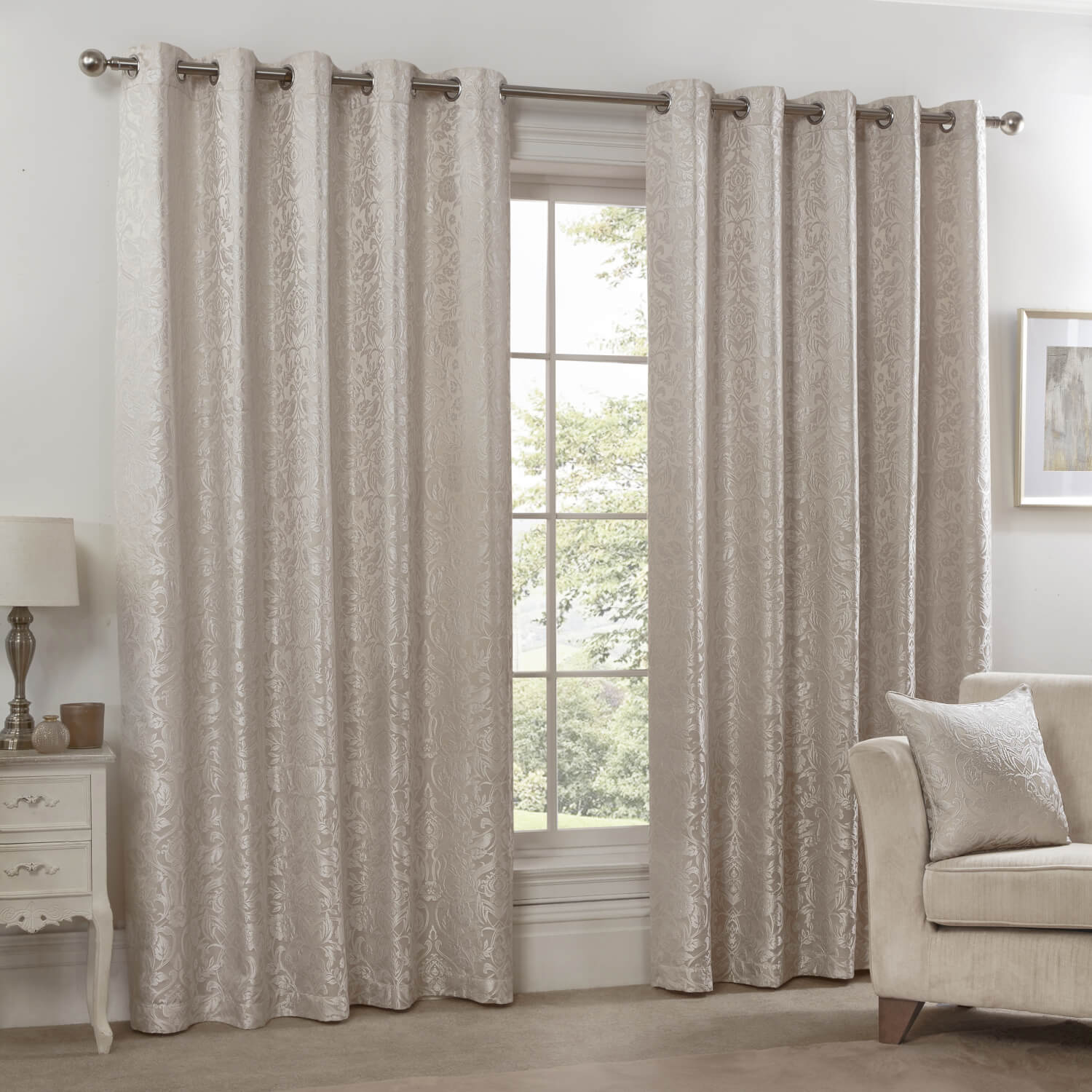 Maison By Emma Barclay Lined Eyelet Jacquard Curtains - Cream 1 Shaws Department Stores
