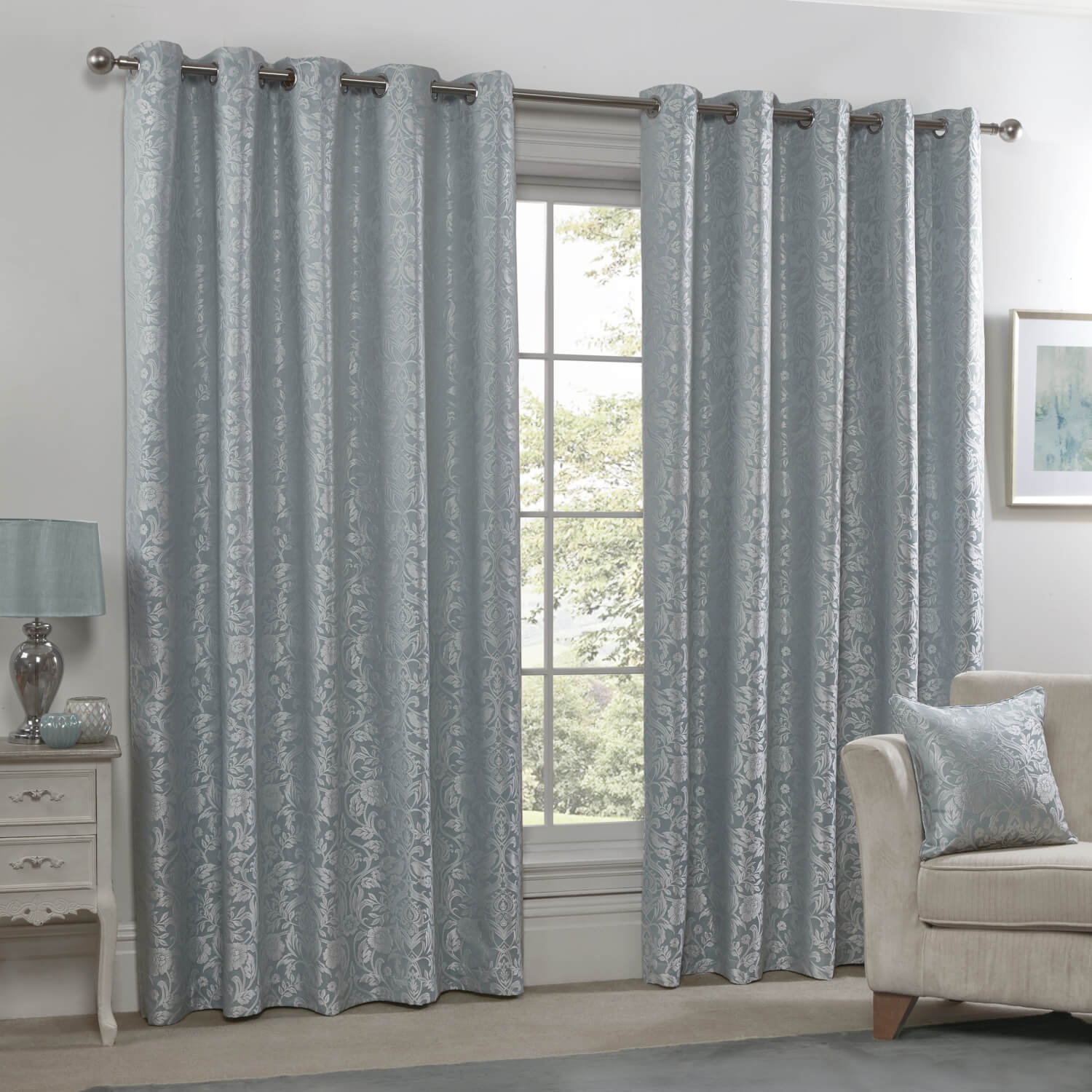 Maison By Emma Barclay Lined Eyelet Jacquard Curtains - Duck Egg 1 Shaws Department Stores