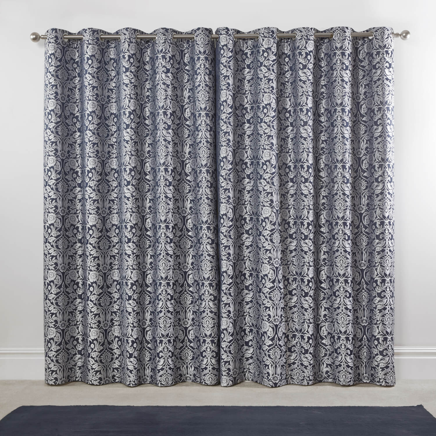 Maison By Emma Barclay Lined Eyelet Jacquard Curtains - Navy 2 Shaws Department Stores