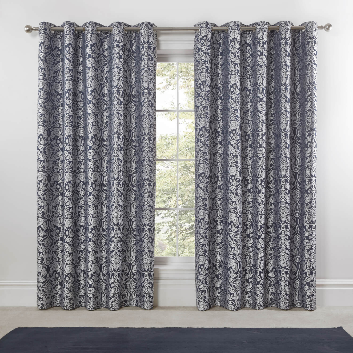 Maison By Emma Barclay Lined Eyelet Jacquard Curtains - Navy 4 Shaws Department Stores
