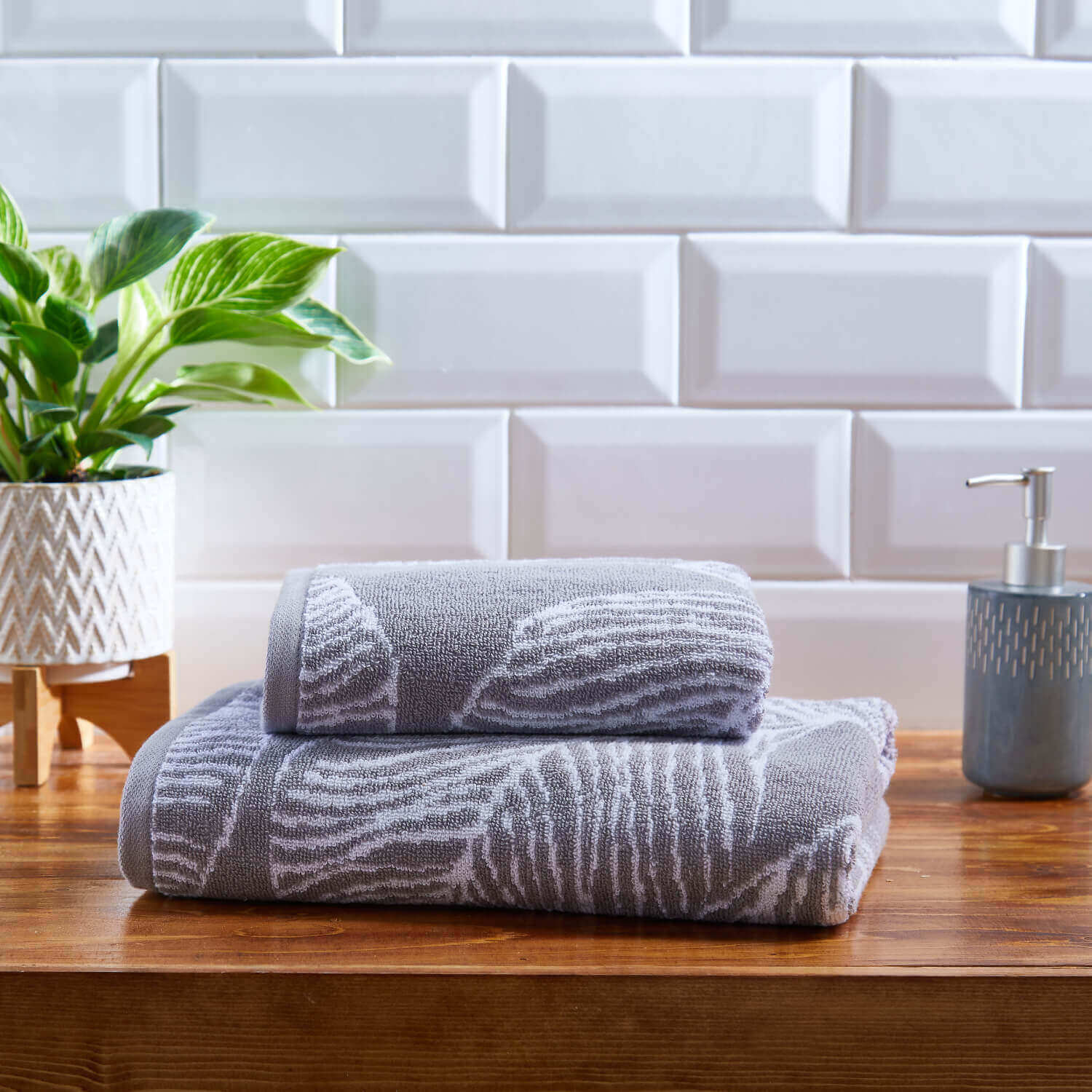 The Home Bathroom Matteo Jacquard Hand Towel - Grey 2 Shaws Department Stores