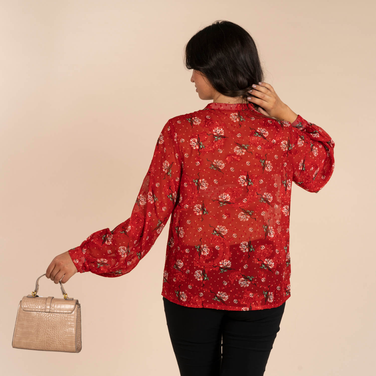 Naoise Pleat Neck Blouse - Red 2 Shaws Department Stores