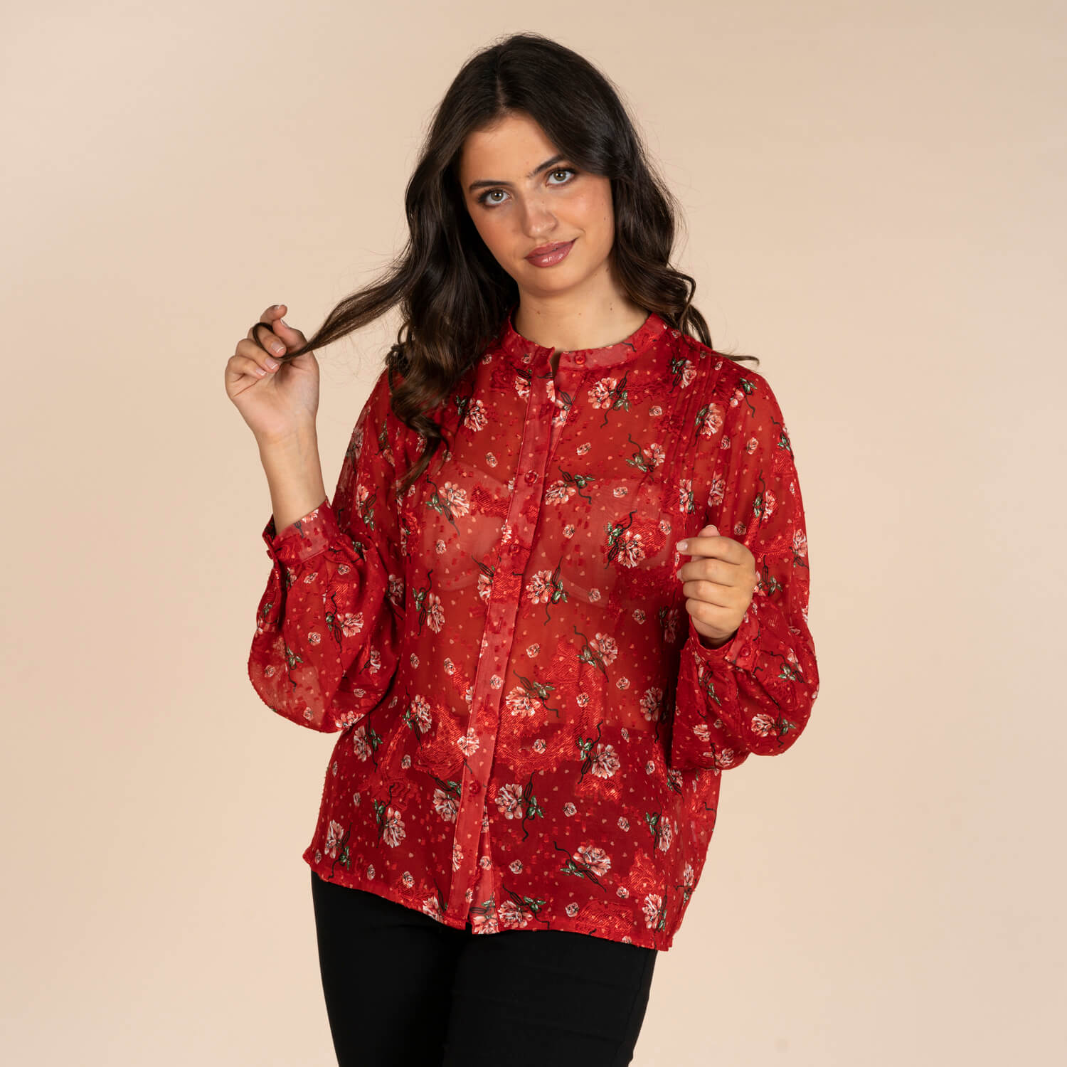 Naoise Pleat Neck Blouse - Red 4 Shaws Department Stores