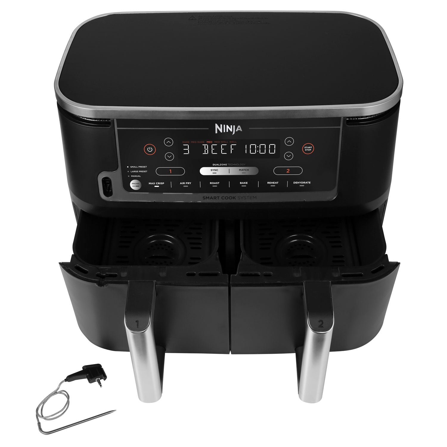 AF451 Ninja Dual Air Fryer 9.5L with Smart Cook Probe Black Shaws
