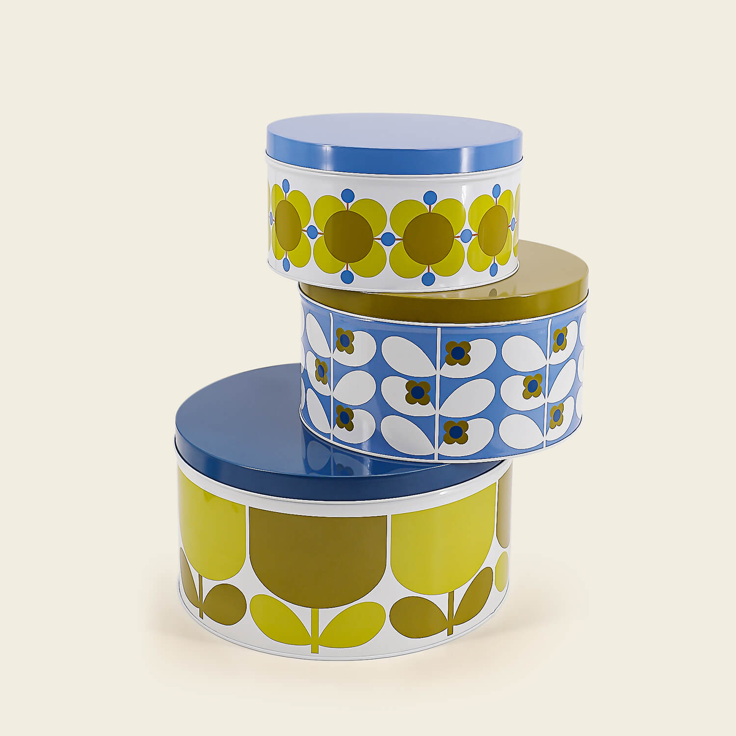 Orla Kiely Set of 3 Nesting Cake Tins - Blue &amp; Green 1 Shaws Department Stores