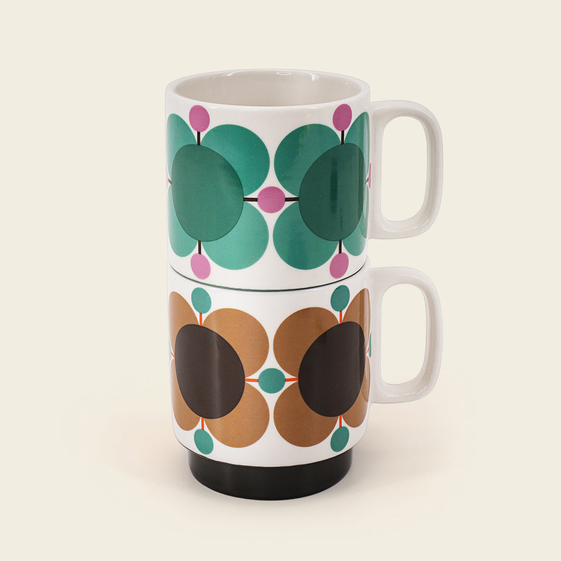 Orla Kiely Set 2 Mugs - Atomic Flower Jewel/Latte 1 Shaws Department Stores
