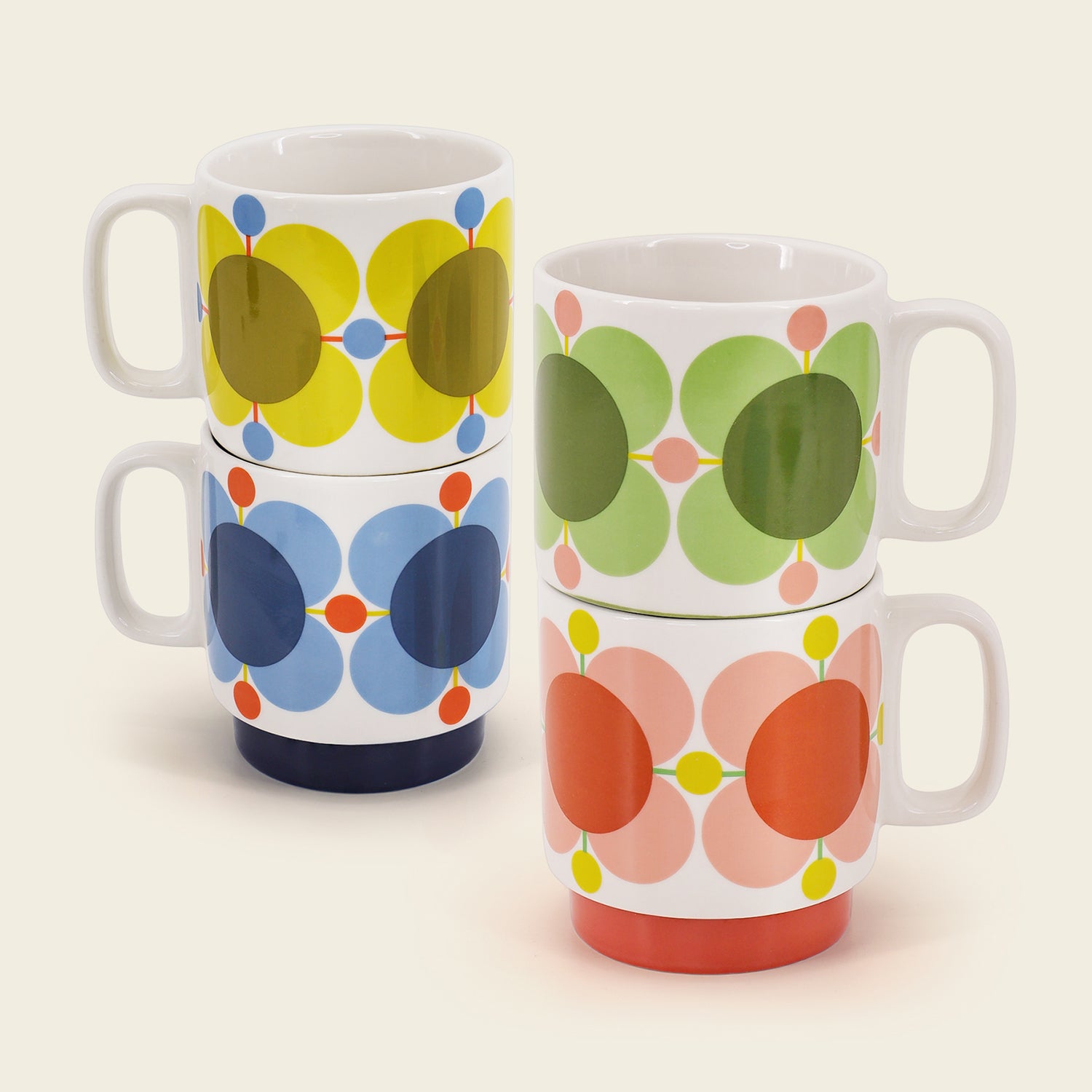 Orla Kiely Set of 4 Stacking Mugs - Atomic Flower 1 Shaws Department Stores