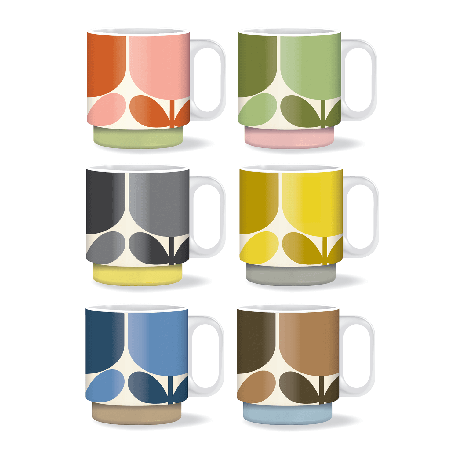 Orla Kiely Set of 6 Stacking Mugs - Block Flower 1 Shaws Department Stores