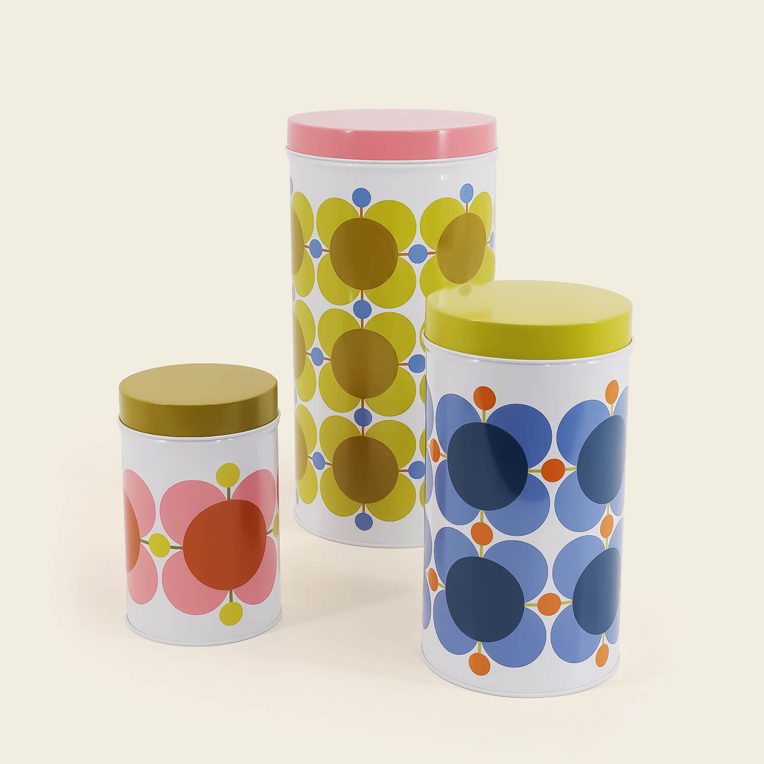 Orla Kiely Set of 3 Nesting Canister Tins - Atomic Flower 1 Shaws Department Stores