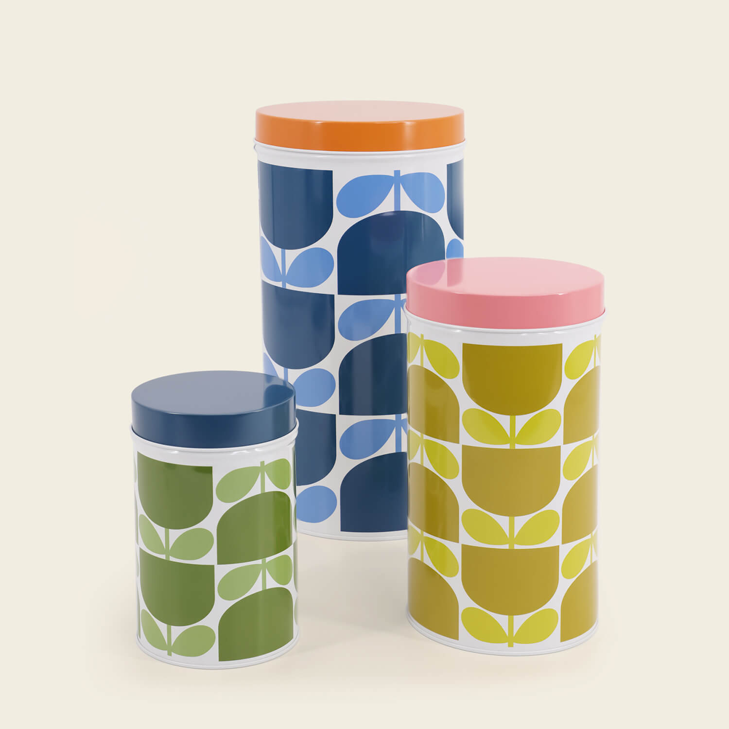 Orla Kiely Set of 3 Nesting Canister Tins - Block Flower 1 Shaws Department Stores